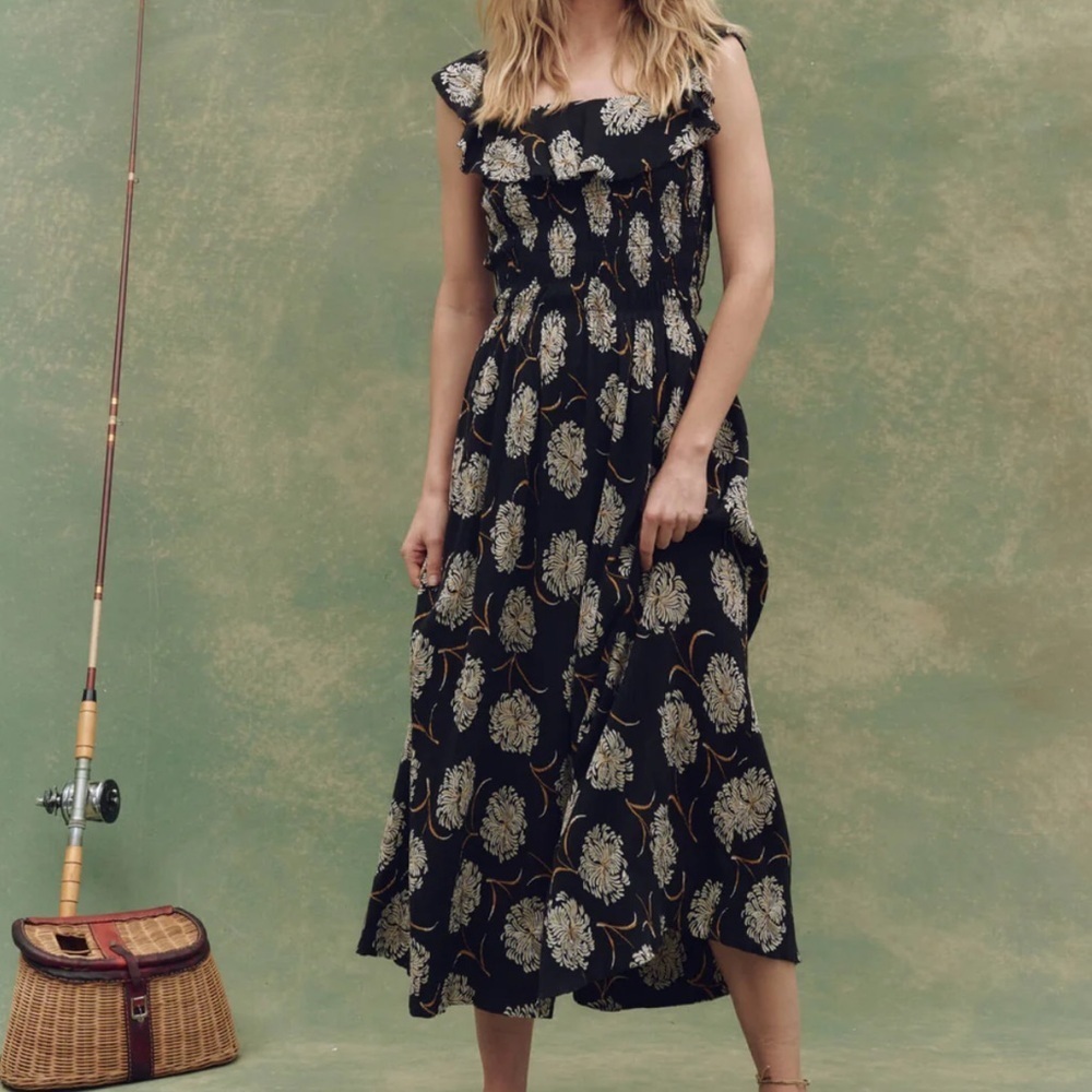 New The Great. The Havana Floral Print Black Maxi Dress Size 2